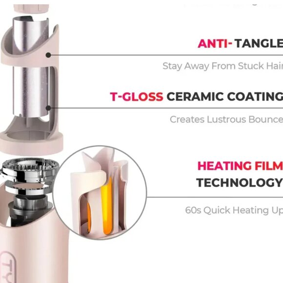 TYMO PINK 1 INCH CORDLESS AUTO CURLING IRON-CURLGO - Picture 7 of 7